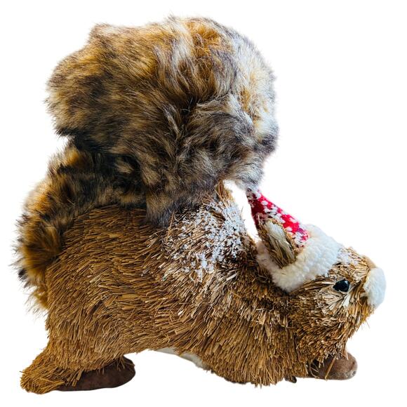 Set of 3 Pier One Natural Fiber Winter Bushy Tail Squirrel, Fox and Flocked Tree - Picture 5 of 8